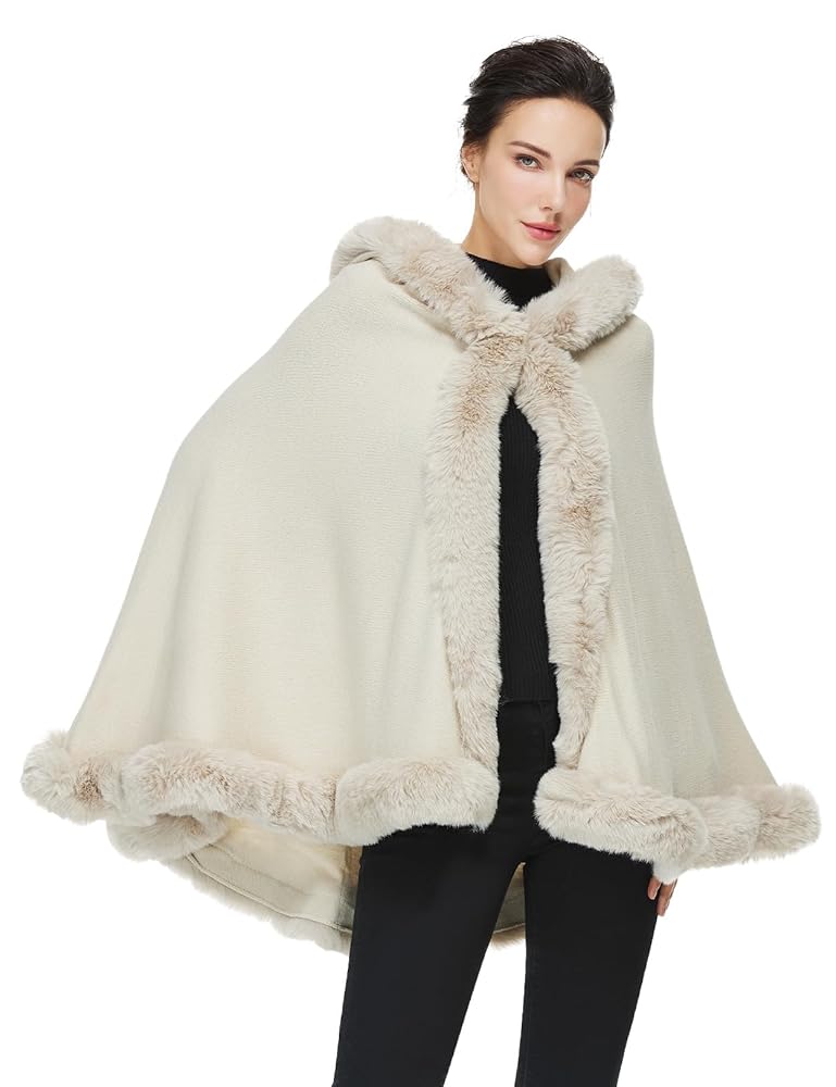 未使用★ REVERSIBLE BOA PONCHO COAT SUFCOMOU Poncho Hooded Shawl Wrap Women Cape Winter Faux Fur